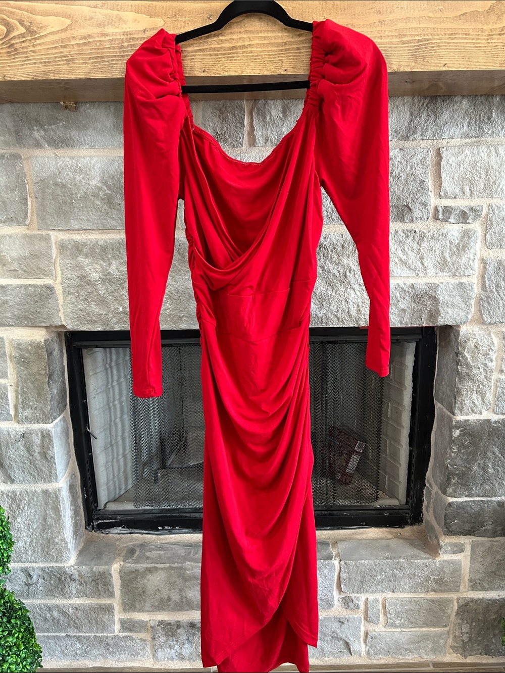 SHEIN Red Long Sleeve Draped Gown